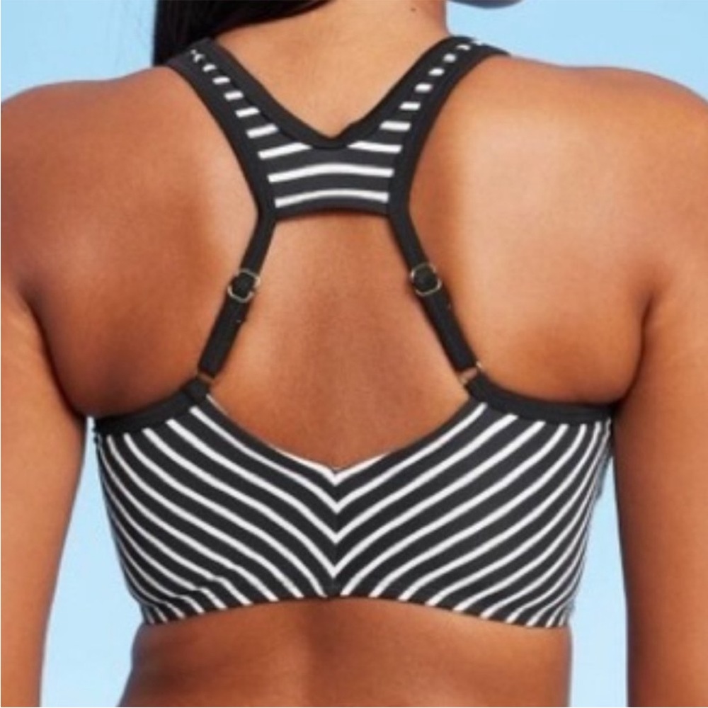 Kona Sol black and white striped swimsuit top Size L - Picture 2 of 8
